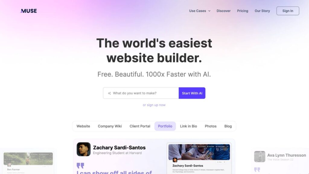 Muse is the ultimate web page builder, utilizing AI capabilities to empower users to create visually striking pages in mere minutes.